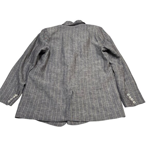 Oat Blazer Womens L‎ Blue Linen Woven Striped One Button Lined Nautical Preppy - Picture 2 of 11